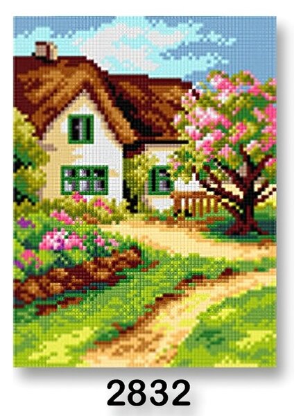 VTC Vyšívací předloha, obrázek na vyšívání 70246/2832 chalupa, zelená, 18x24cm