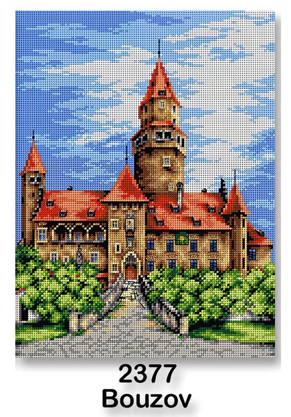 VTC Vyšívací předloha, obrázek na vyšívání 70243/2377, hrad Bouzov, zeleno-modrá, 30x40cm