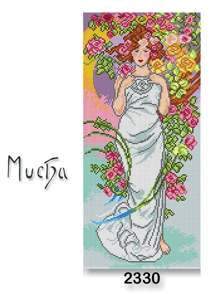 VTC Vyšívací předloha, obrázek na vyšívání 70251/2330, Mucha Růže, růžovo-modrá, 24x51cm