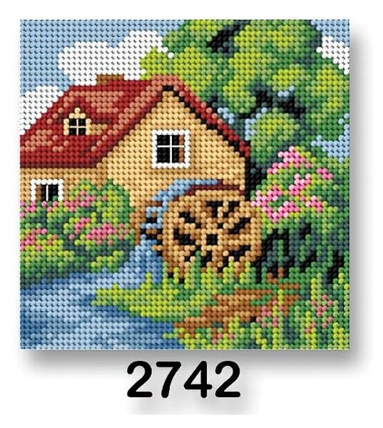 VTC Vyšívací předloha, obrázek na vyšívání 70244/2742 krajinka jaro, zelená, 15x15cm