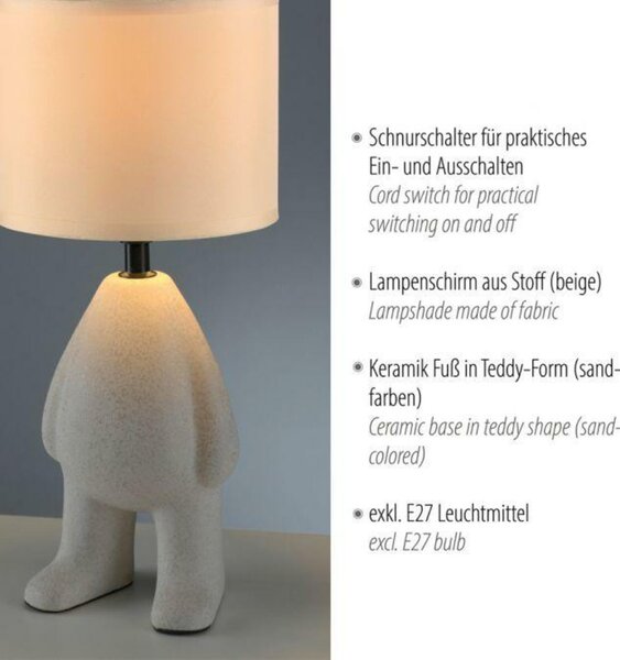 JUST LIGHT stolní lampa béžová stojící postava látkové stínidlo s šňůrový vypínač LD 14191-39