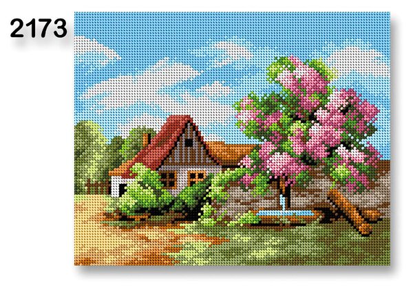 Stoklasa Vyšívací předloha, obrázek na vyšívání 70240/2173, dům, zeleno-modrá, 24x30cm