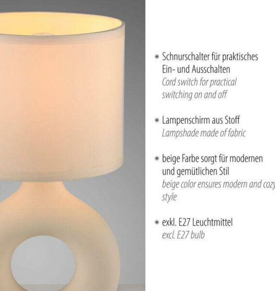 JUST LIGHT stolní lampa béžová vypínač látkové stínidlo na noční stolek LD 14193-39