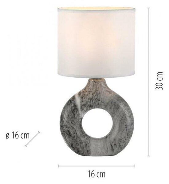 JUST LIGHT stolní lampa šedá mramorový vzhled bílé látkové stínidlo s vypínačem LD 14193-15