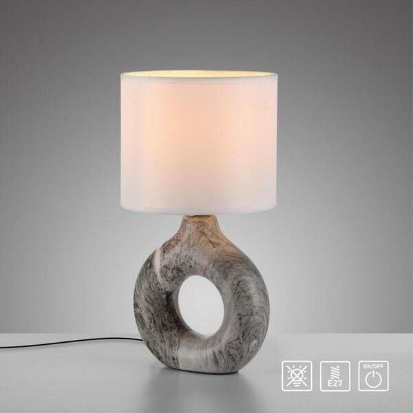 JUST LIGHT stolní lampa šedá mramorový vzhled bílé látkové stínidlo s vypínačem LD 14193-15