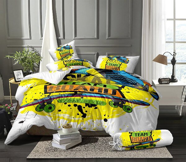 SLEEP WELL povlečení dětské SKATE mikroflanel, žluté 140x200cm + 70x90cm