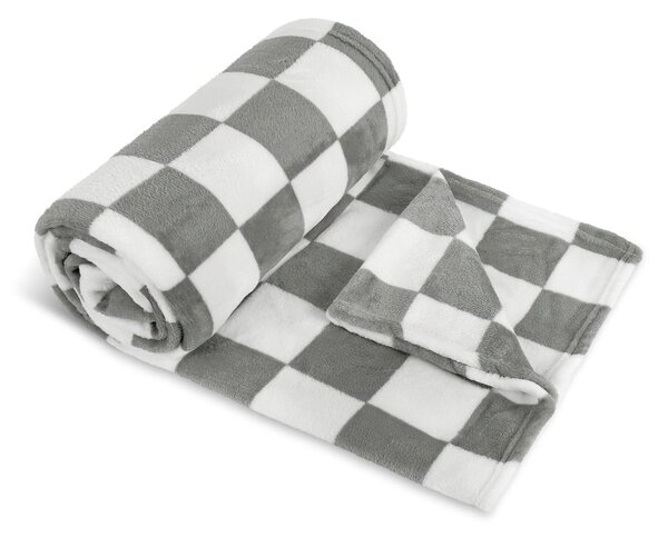 Bellatex Cestovní deka KEMPING PLUS – šedá kostka, lehká pikniková deka z mikrovlákna 150×200cm