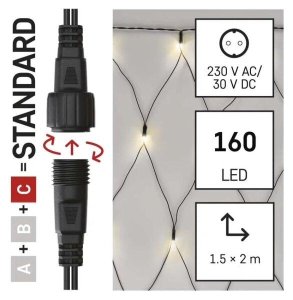 LED Venkovní vánoční řetěz 160xLED/2x1,5m IP44 teplá bílá