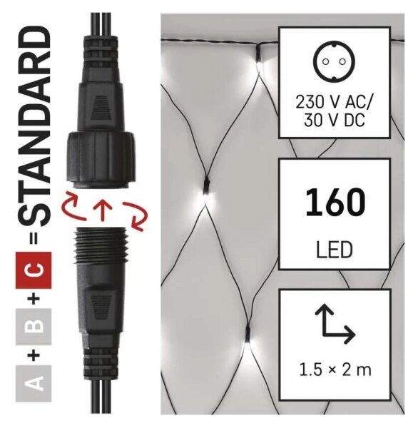 LED Venkovní vánoční řetěz 160xLED/2x1,5m IP44 studená bílá