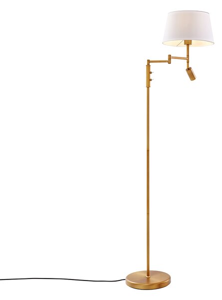 Bronzová stojací lampa s bílým stínidlem a nastavitelnou lampou na čtení - Ladas