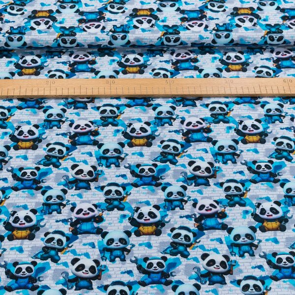 Bavlněný úplet dětský 6-13423 DIGITÁLNÍ TISK modré pandy, š.150cm (látka v metráži)