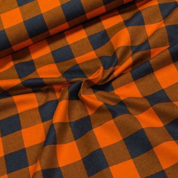 Flanel bavlněný K-07 oranžovo-šedá kostka, š.150cm (látka v metráži)