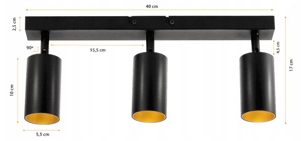 BERGE LED stropní svítidlo VIKI GOLD - 3xGU10 - černé