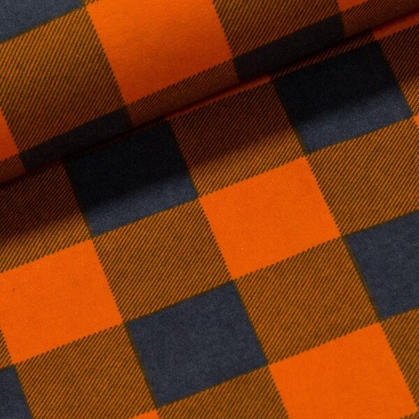 Flanel bavlněný K-07 oranžovo-šedá kostka, š.150cm (látka v metráži)