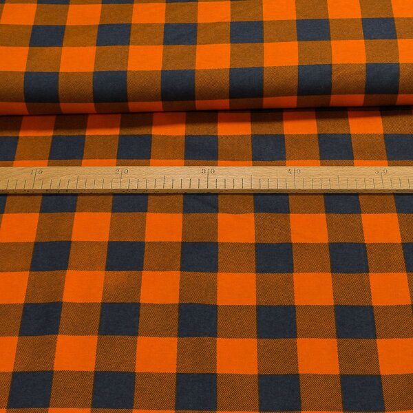 Flanel bavlněný K-07 oranžovo-šedá kostka, š.150cm (látka v metráži)