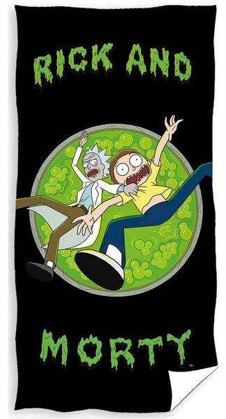 Carbotex dětská plážová osuška RICK A MORTY SKOK DO TŘETÍ DIMENZE, zeleno-černá, froté, 70x140cm