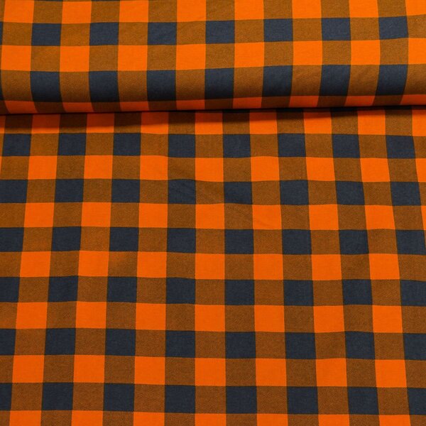 Flanel bavlněný K-07 oranžovo-šedá kostka, š.150cm (látka v metráži)