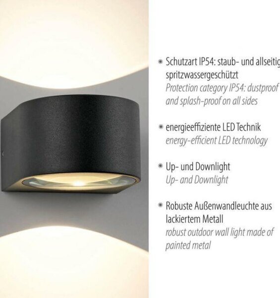 PAUL NEUHAUS LED venkovní nástěnné svítidlo antracit IP54 3000K PN 9460-13