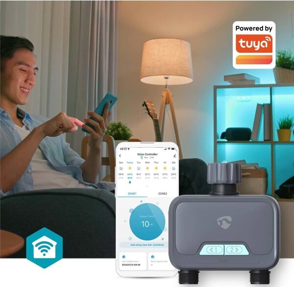 Nedis BTWV20GY - Regulátor průtoku vody 4xAA Wi-Fi Tuya IP54