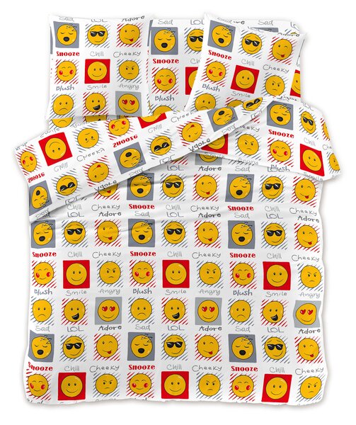 Povlečení z mikrovlákna EMOJI EMOCE bílé Rozměr povlečení: 2 ks 70 x 90 cm | 200 x 220 cm