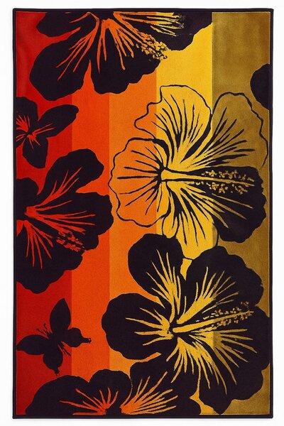 Svitap plážová osuška KVĚTY, červeno-žlutá, froté, 90x170cm