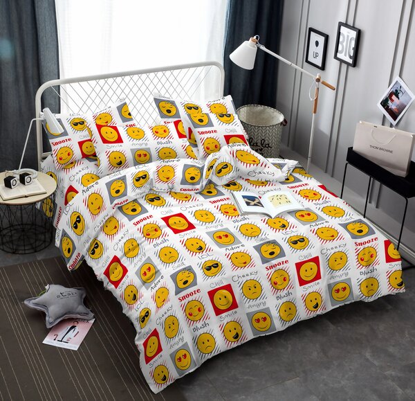 Povlečení z mikrovlákna EMOJI EMOCE bílé Rozměr povlečení: 2 ks 70 x 90 cm | 200 x 220 cm