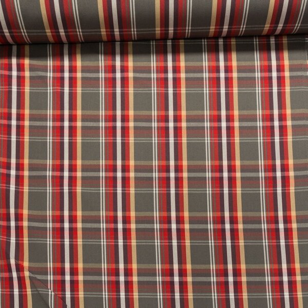 Potahové akrylové plátno (dralon, teflon) na zahradní nábytek, khaki-červeno-žluté káro, š.140cm (látka v metráži)