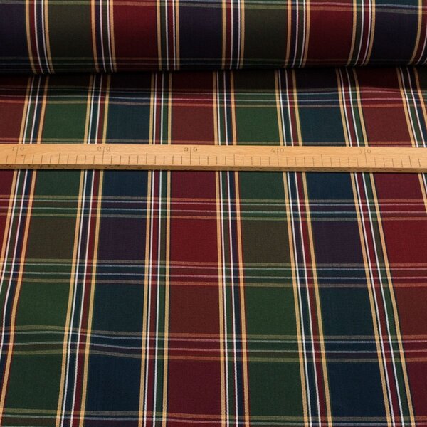 Potahové akrylové plátno (dralon, teflon) na zahradní nábytek, vínovo-modro-zelené káro, š.140cm (látka v metráži)