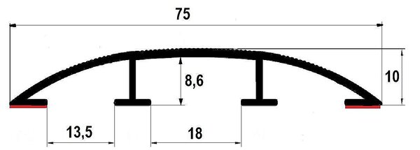 Přechodový profil 75 mm, oblý (samolepící) | pro vedení kabelů Stříbro P11