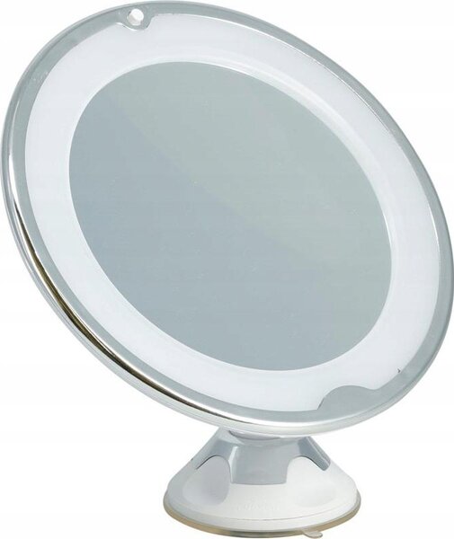 Stojací kosmetické LED zrcátko PP/sklo, 5× zvětšení, 20 cm, stříbrné, na baterie