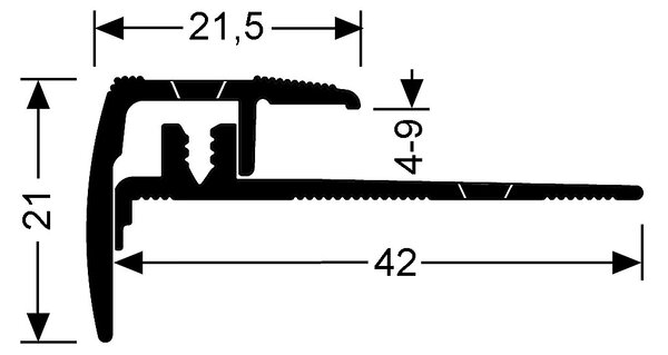 Schodový profil 21,5 x 21 mm pro krytiny do 9 mm (narážecí / šroubovací) Stříbro F4