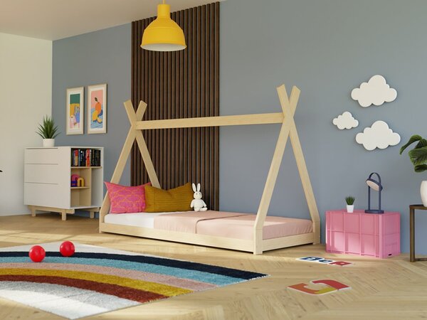 Dětská domečková postel SIMPLY 2v1 ve tvaru teepee - Světle modrá, 90x160 cm