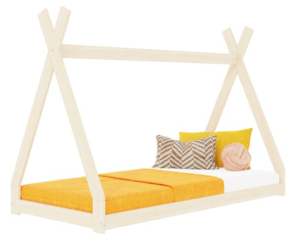 Nelakovaná dětská domečková postel SIMPLY 2v1 ve tvaru teepee 90x190 cm