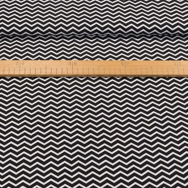 Bavlněné plátno TEZY 13B ZIG ZAG černá, š.150cm (látka v metráži)