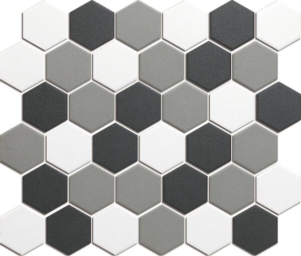 The Mosaic Factory Keramická mozaika bílá; šedá; černá; černo-bílá Mozaika HEX 5 White Grey Black Mix 5,1x5,9 (28,1x32,5) cm - LOH10MIX3