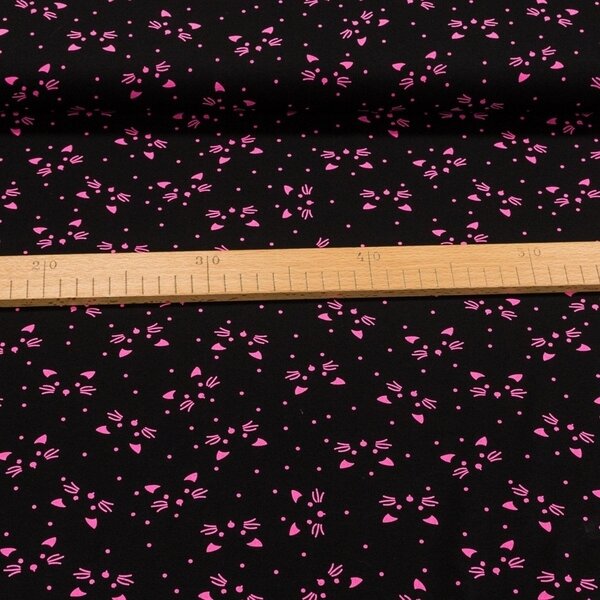 Bavlněný úplet dětský 2902 4002/KN neonově růžové kočky na černé, š.180cm (látka v metráži)