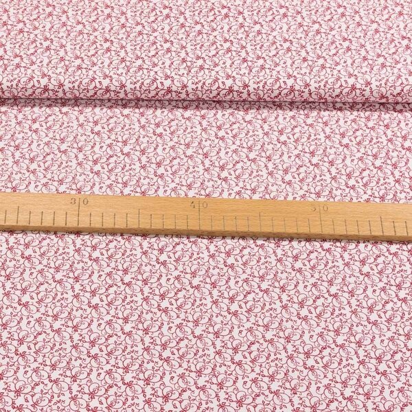Bavlněné plátno 15914 BORDEAUX INDO červené popínavé lístky na bílé, š.140cm (látka v metráži)