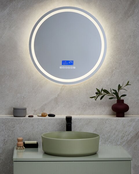 LED koupelnové zrcadlo BROGNON 60 cm 60 cm s reproduktorem Bluetooth Stříbrná