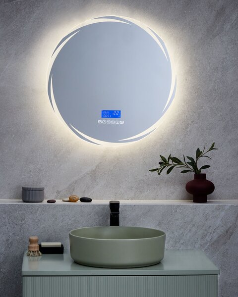 LED koupelnové zrcadlo TANAY 60 cm 60 cm s reproduktorem Bluetooth Stříbrná