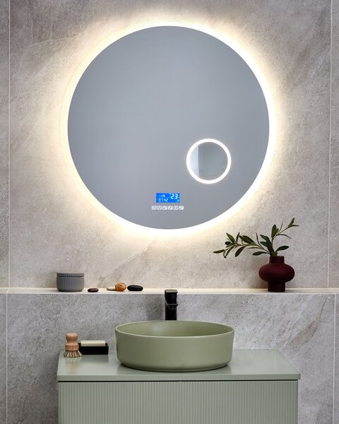 LED koupelnové zrcadlo FIXIN 80 cm 80 cm s reproduktorem Bluetooth Stříbrná