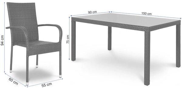 Zahradní nábytková sestava Fred, stůl + 6x židle, šedá