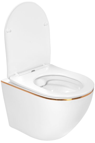 Závěsná WC mísa REA CARLO Mini Flat - bílá-zlatý okraj