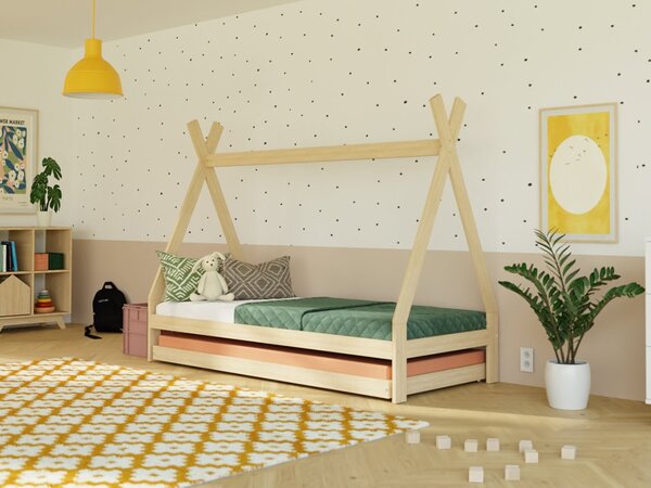 Rostoucí dětská postel SWITCH 2v1 ve tvaru teepee s přistýlkou - Béžová, 90x200 cm