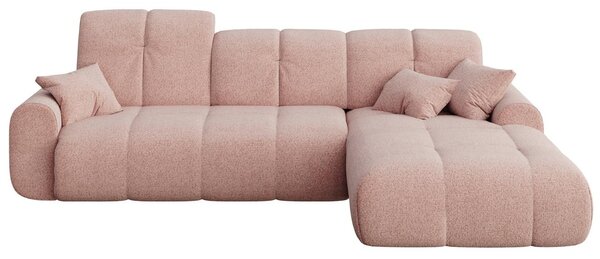 Devichy Růžová bouclé rozkládací pohovka Tous 290 cm, pravá