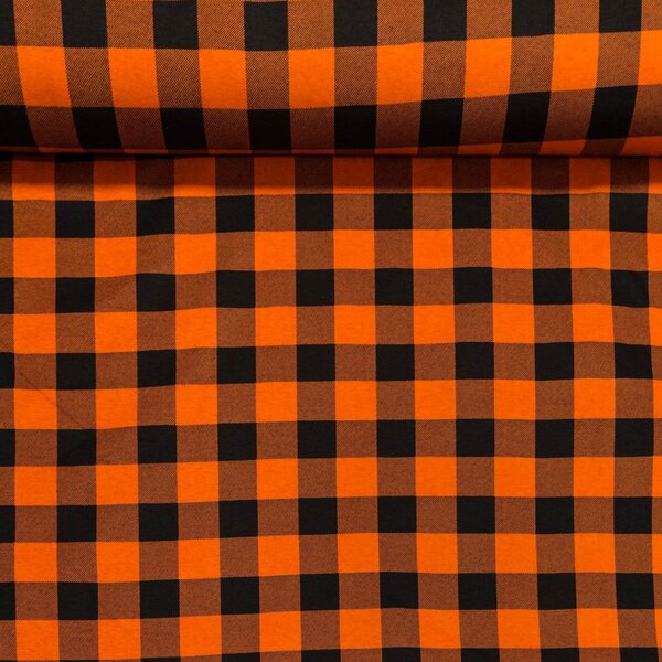 Flanel bavlněný K-06 oranžovo-černá kostka, š.150cm (látka v metráži)