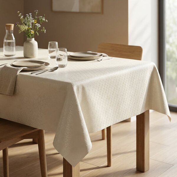 Luxusní ubrus PVC s textilním podkladem PEARL ZG-6263B, květinový damaškový vzor, smetanová, š.140cm (metráž)