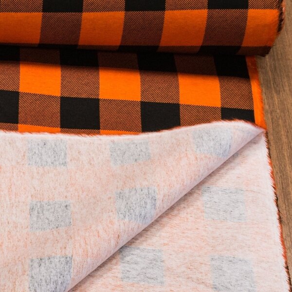 Flanel bavlněný K-06 oranžovo-černá kostka, š.150cm (látka v metráži)