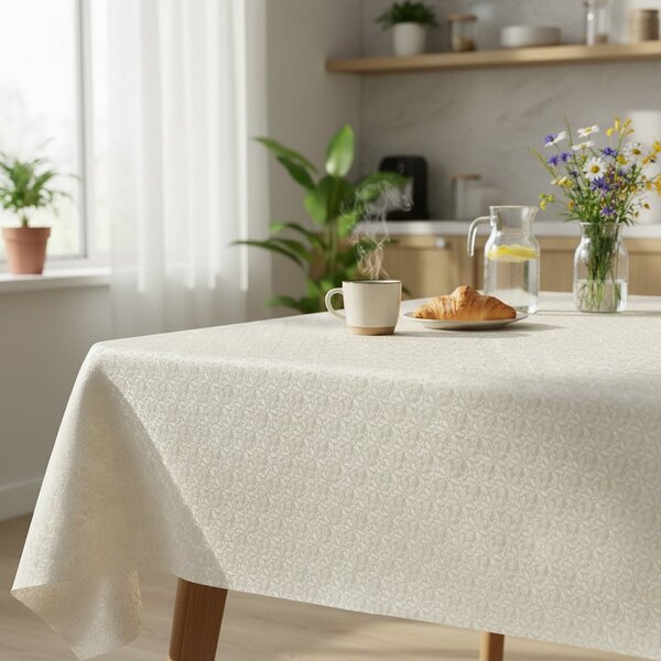 Luxusní ubrus PVC s textilním podkladem PEARL ZG-6263B, květinový damaškový vzor, smetanová, š.140cm (metráž)
