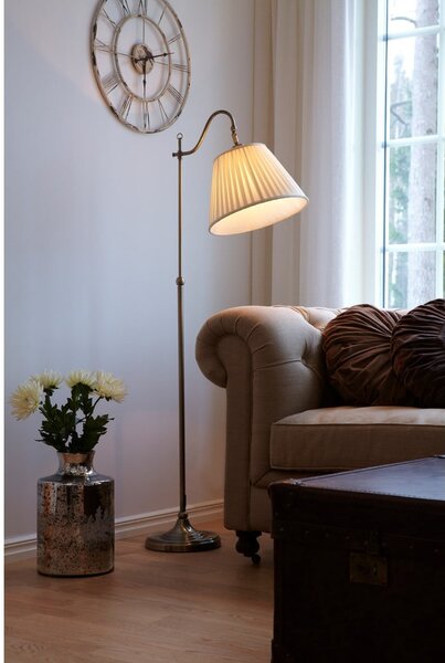 Bílá/ve zlaté barvě stojací lampa s ohybatelnou konstrukcí s textilním stínidlem (výška 167 cm) Charleston – Markslöjd