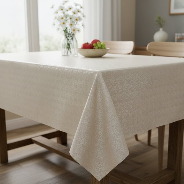 Luxusní ubrus PVC s textilním podkladem PEARL ZG-6263B, květinový damaškový vzor, smetanová, š.140cm (metráž)